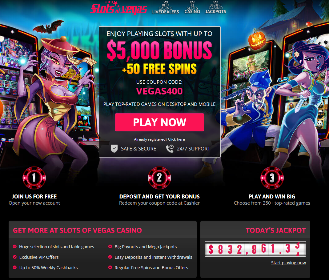 Slots of Vegas | 400% Welcome + 55 Free Spins on I, Zombies