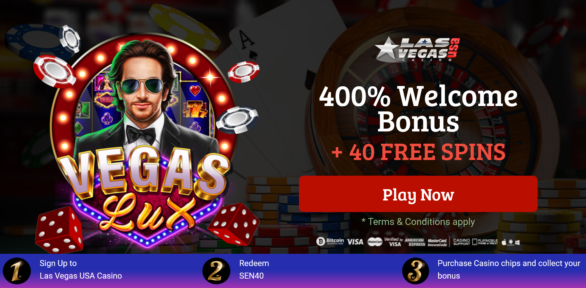 400% WELCOME BONUS + 40
                                        FREE SPINS